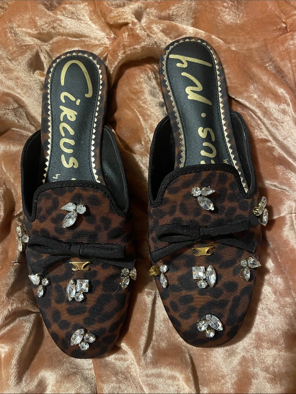Circus NY by Sam Edelman Trish Jewel Leopard Embellished Mules Size 6.5